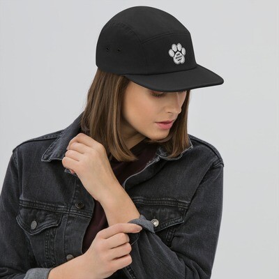 Five Panel Cap - Who Rescued Who Dog Paw, Color: Black