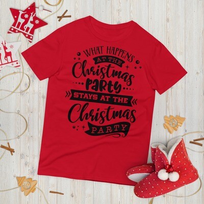 Unisex Short-Sleeve T-Shirt - What happens at the XMAS Party, Color: Red, Size: S