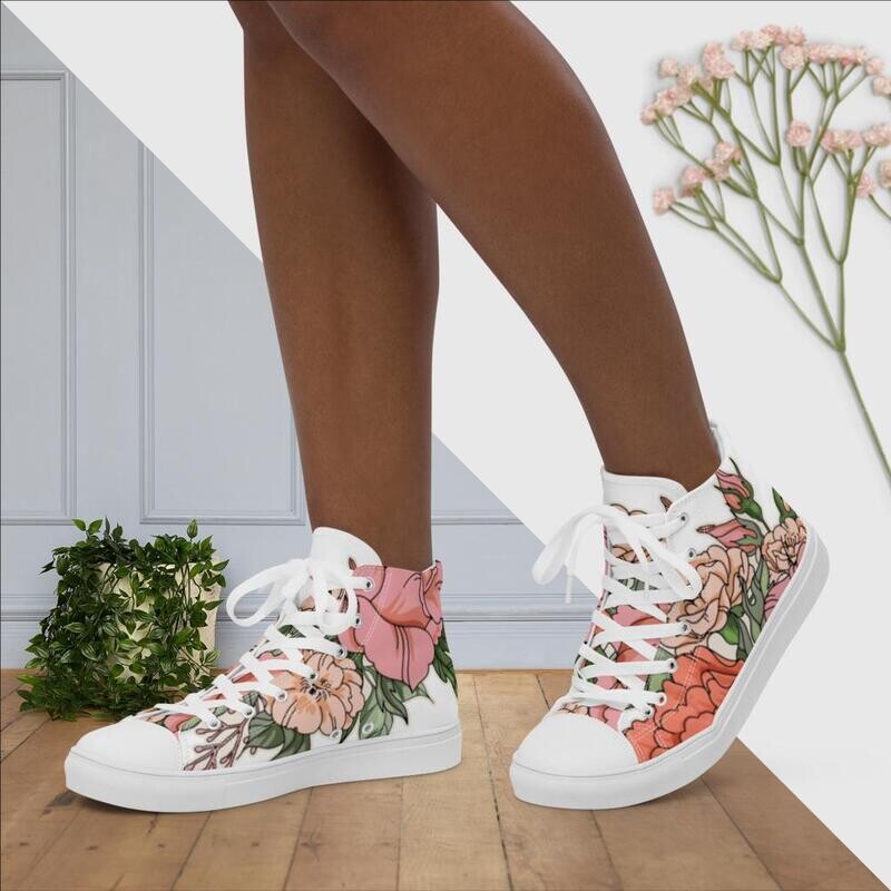 Women’s high top canvas shoes - Happy Flowers Print, Size: 5