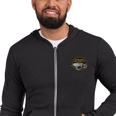 Workwear Unisex zip hoodie - Bumblebee Auto Centre, Color: Charcoal black Triblend, Size: XS