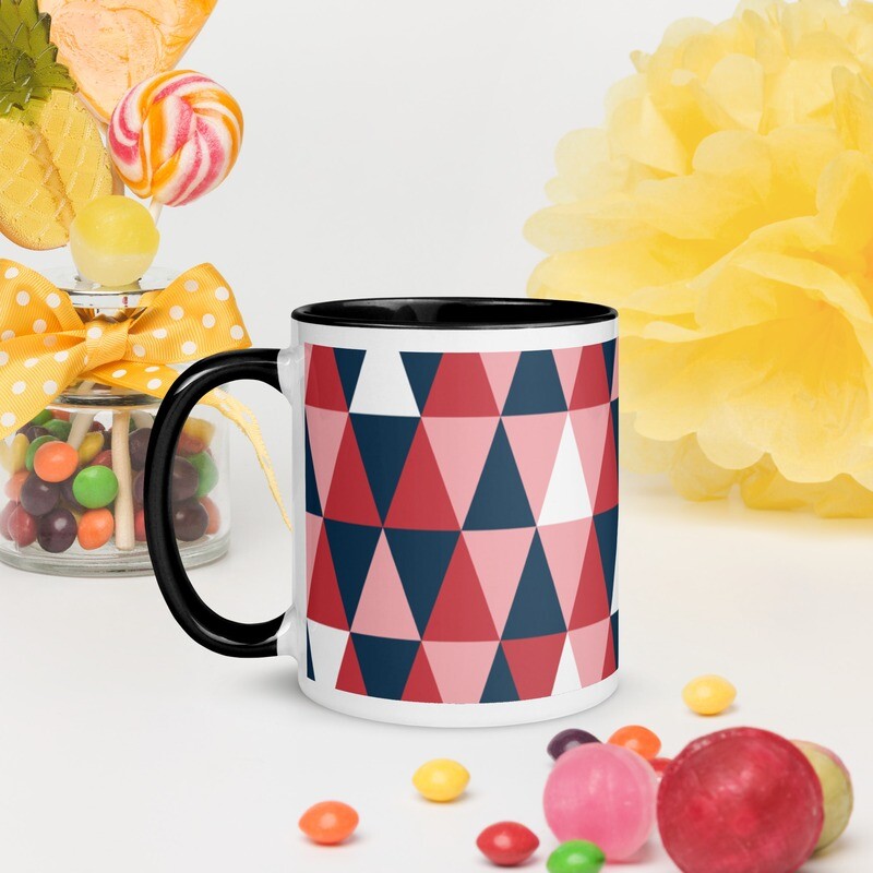 Mug with Color Inside - Pink Diamonds Print, Color: Black