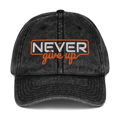 Vintage Cotton Twill Cap - Never give up, Color: Black