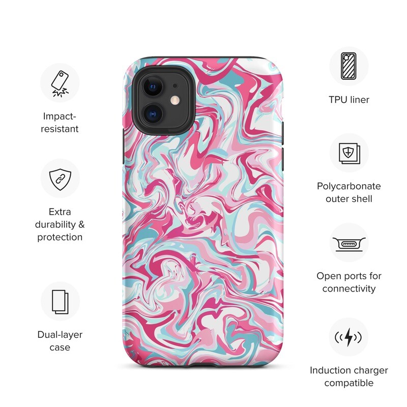 Tough iPhone case - Pink Marble Print, Color: Glossy, Size: iPhone 11