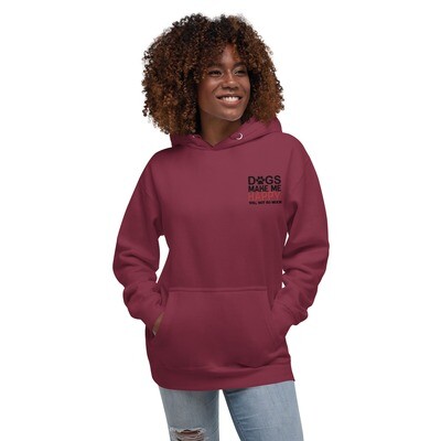 Embroidered Premium Unisex Hoodie - Dogs Make Me Happy, Color: Maroon, Size: S