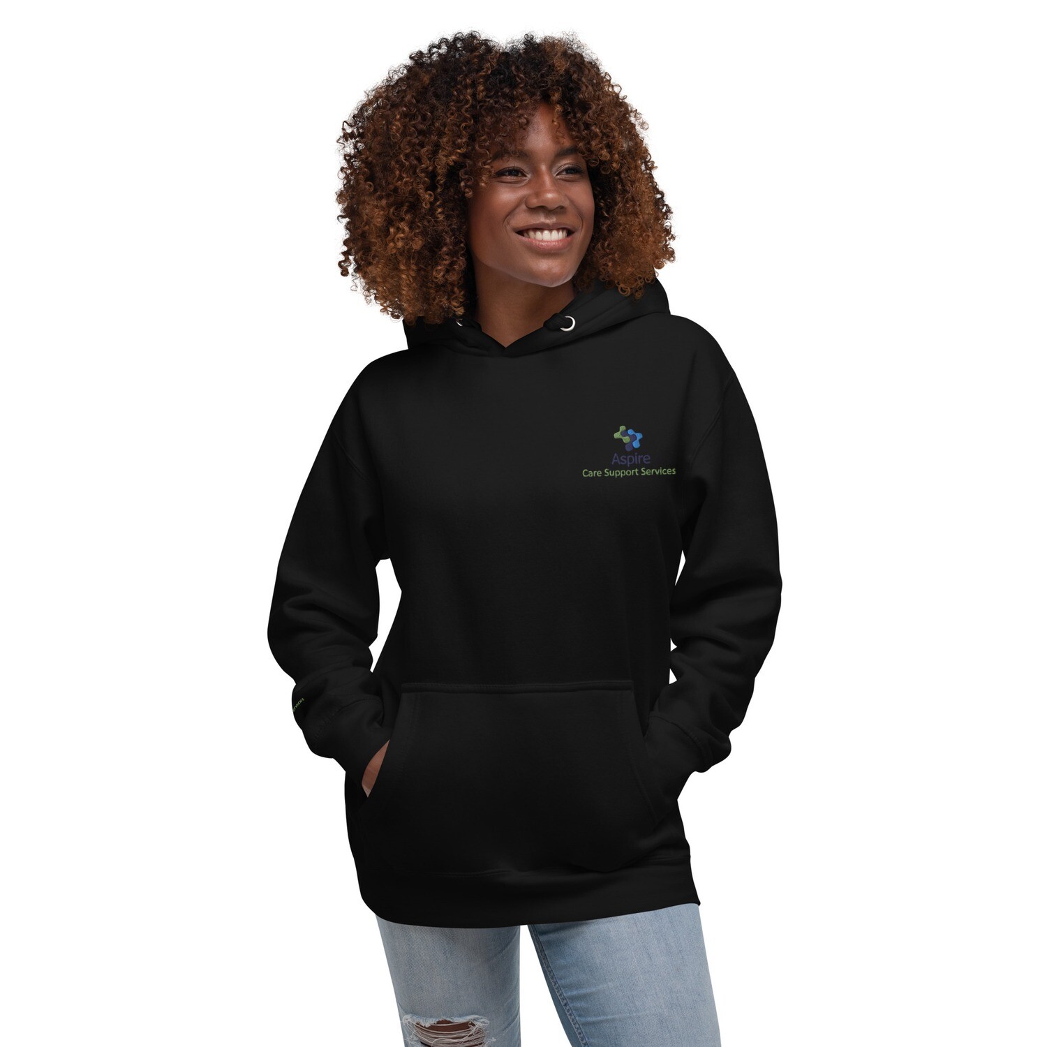 Custom Embroidered Unisex Hoodie - Aspire CSS with Wrist Logo, Color: Black, Size: S