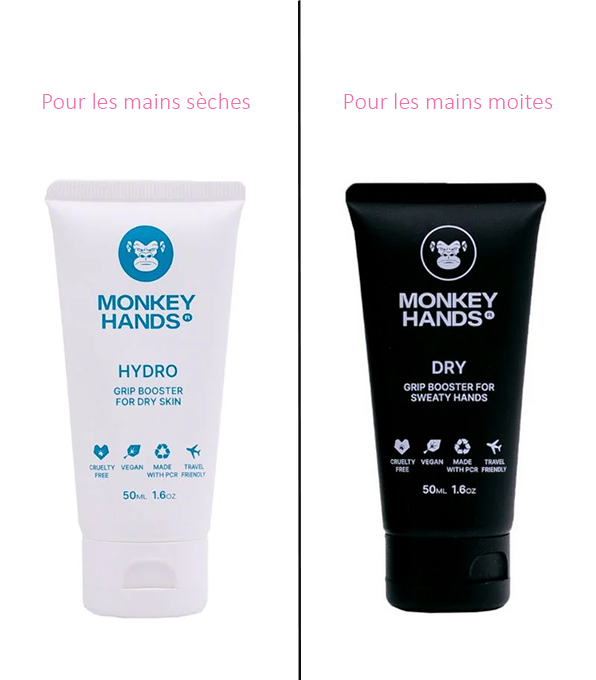 Monkey hands - Dry Grip (noir) pour mains humides ou Hydro Grip (blanc) pour mains sèches