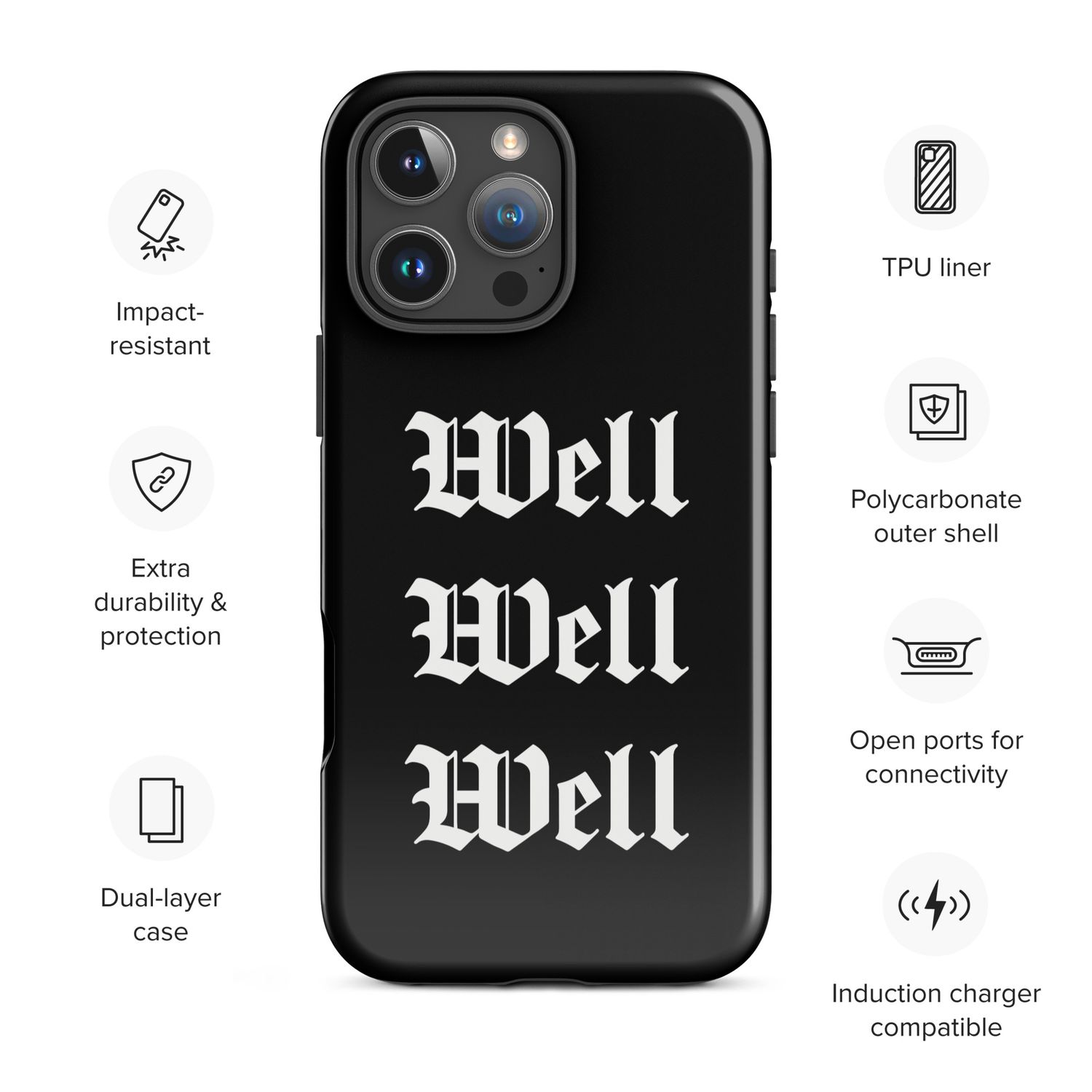 Tough Case for iPhone® &quot;Well Well Well&quot; black