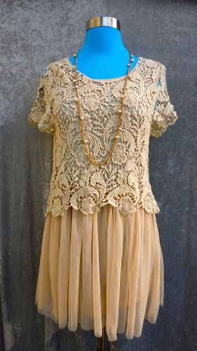 Two Piece Beige Lace and Tulle Dress/Tunic