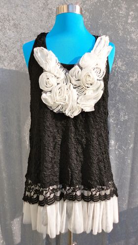Black Lace Dress/Tunic with White Flowers and Lace Detail