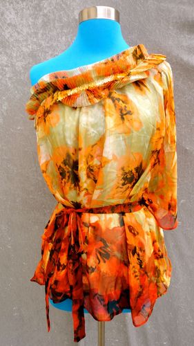 Orange Floral One Shoulder Top