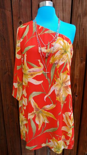 Red and Yellow One Shoulder Floral Dress