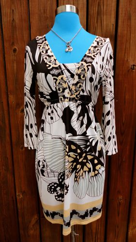 Black, Yellow, and Ivory 3/4 Length Sleeve Printed Tunic/Dress