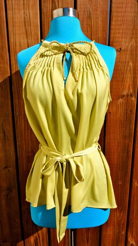 Chartreuse and Gold Sleeveless Top with Roping Detail