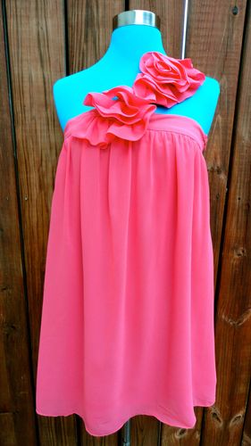 Coral One Shoulder Dress accented with Flowers