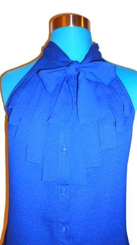 Blue Sleeveless Button-up Top