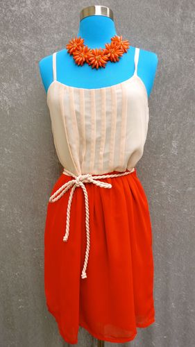 Orange and Cream Dress with Rope Belt
