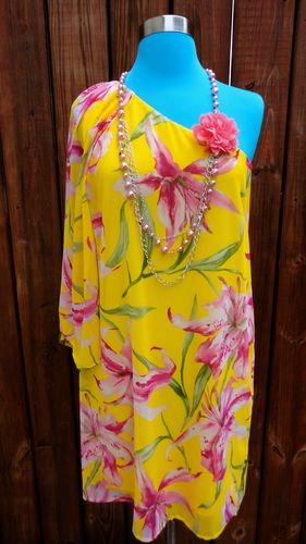 Yellow and Fuchsia One Shoulder Floral Dress