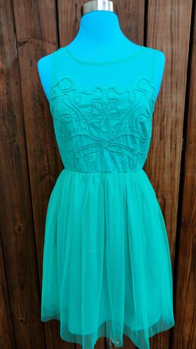 Jade Sleeveless Dress Accented with Mesh and Tulle