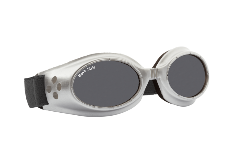 Hot I S -   Hundeschutzbrille Größe S   - Fassung: Chrom , Gläser: Grau  Größe/Gesamtgewicht: Länge: 13,5 cm, Breite: 4 cm / 40 g