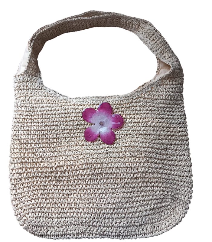 Borsa paglia maxi con ciclamino gigante spilla