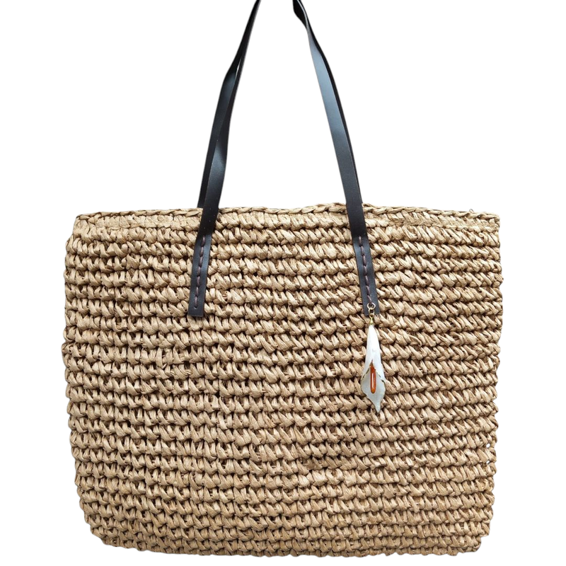 Borsa paglia marrone con calla bianca