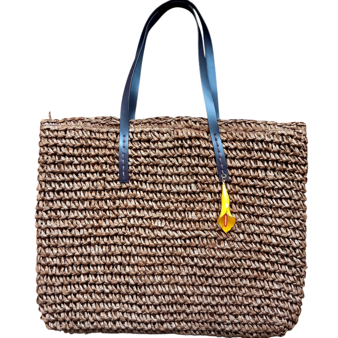 Borsa paglia tabacco con calla gialla