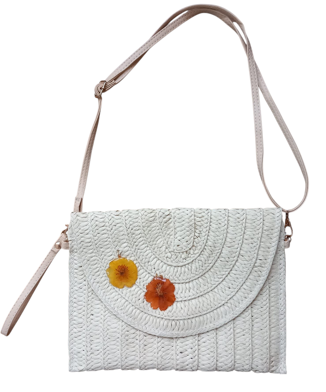 Borsa paglia chiara con coreopsis