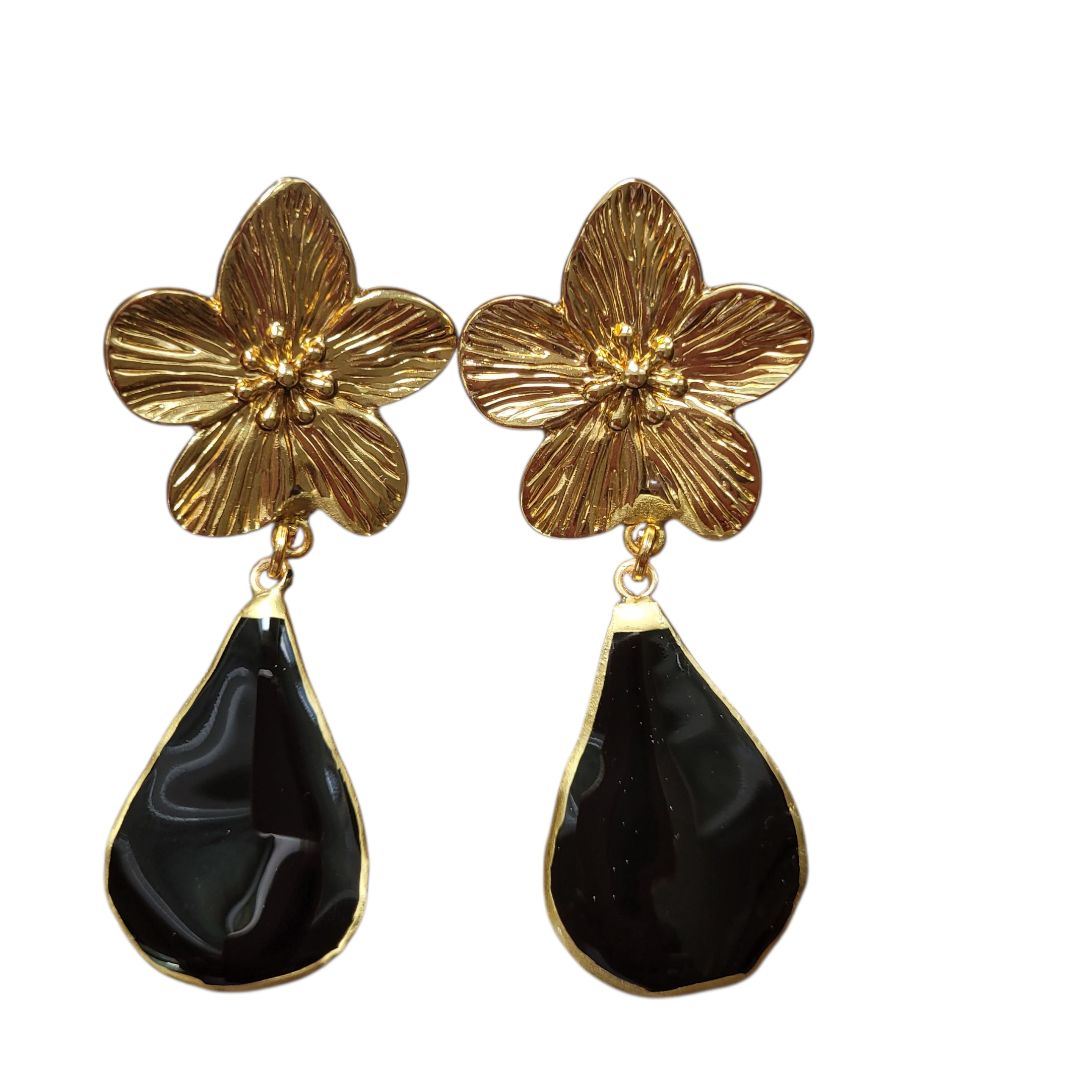 Petalo orchidea nera più montatura dorata