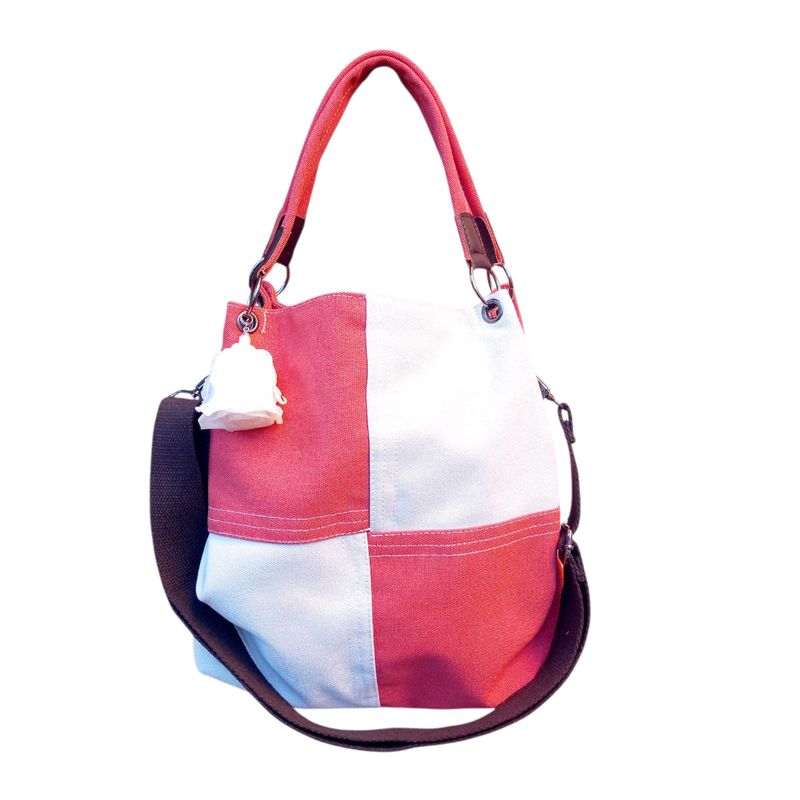 Borsa arlecchino arancio e bianco con rosa resinata