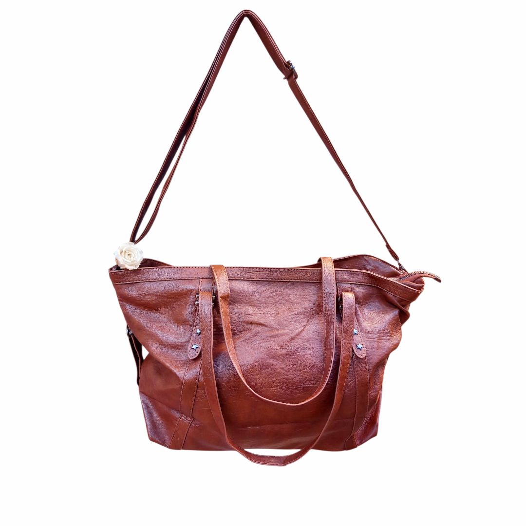 Borsa capiente ecopelle con rosa beige resinata