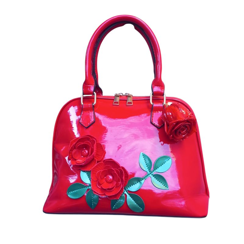 Borsa vernice rossa con rosa rossa resinata