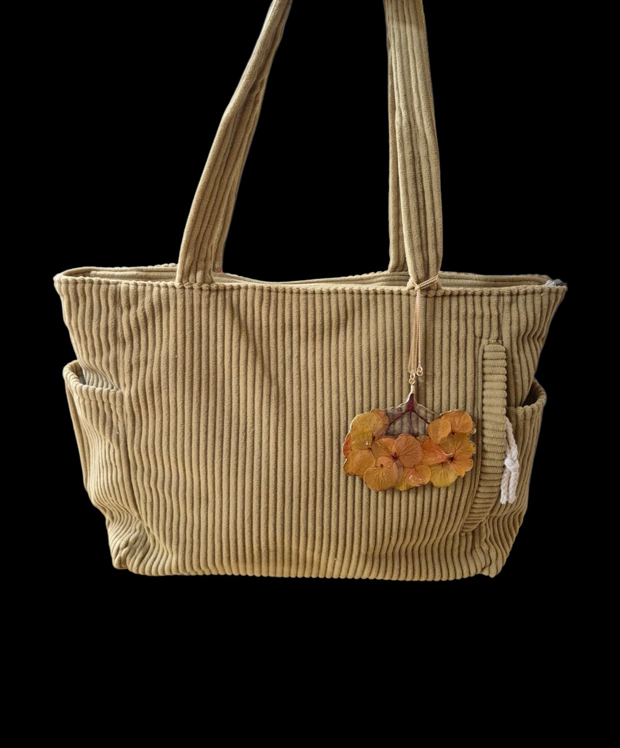 Borsa velluto senape con ortensie