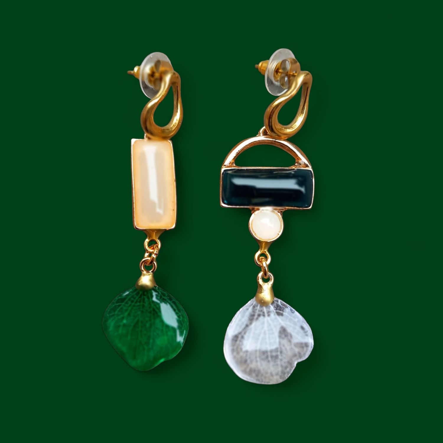 Ortensie trasparenti e verdi più montatura geometrica