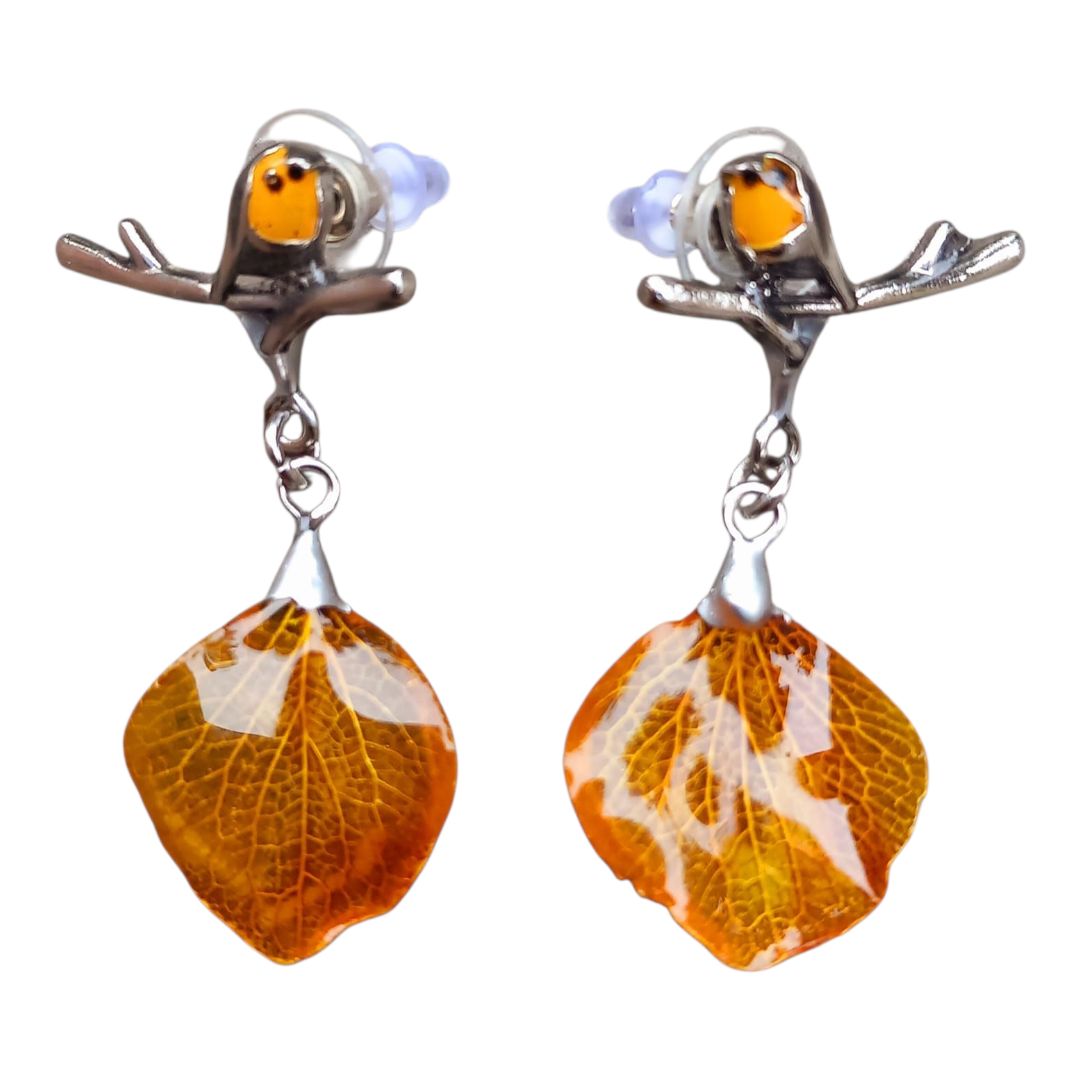 Petalino ortensia ocra più uccellino argento