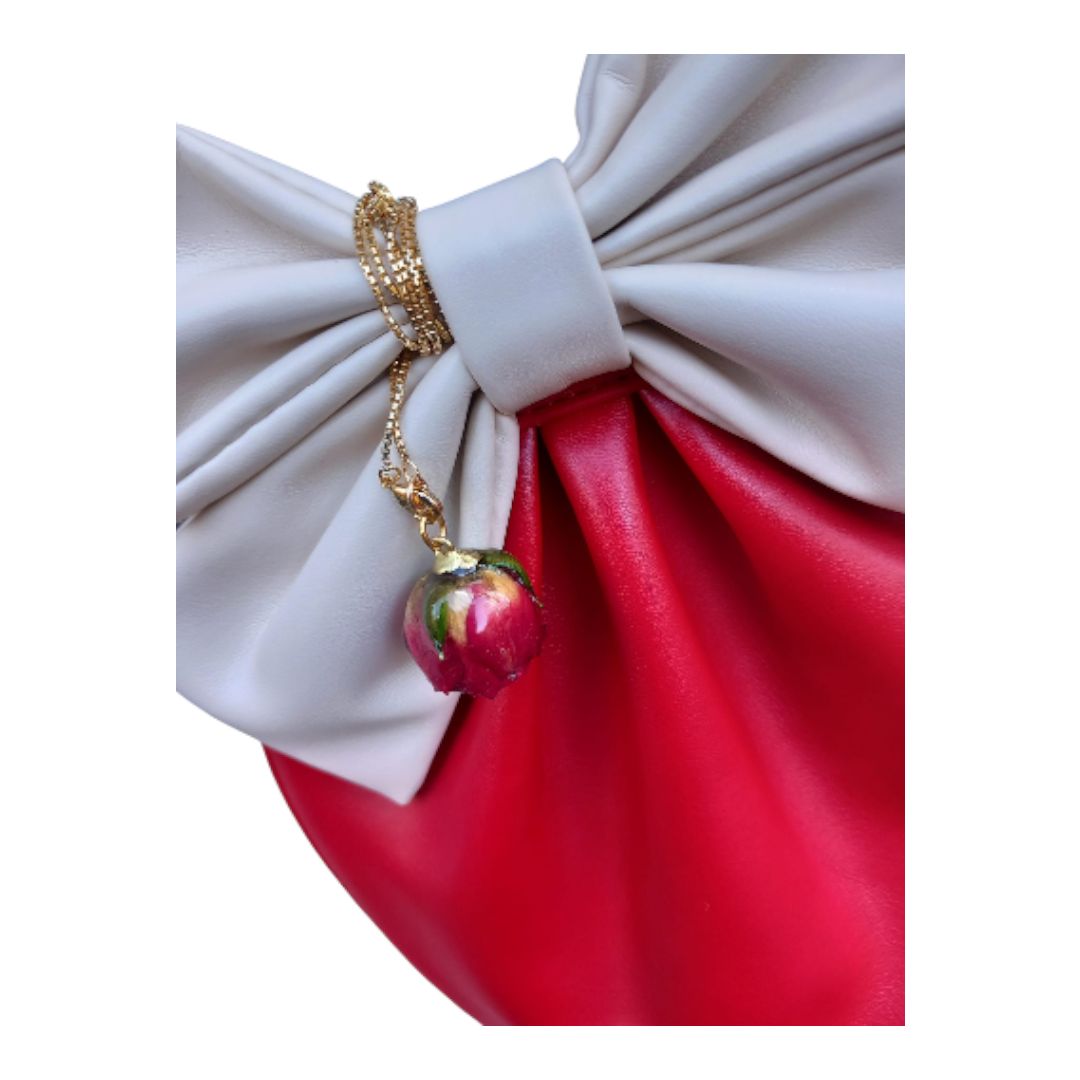 Borsetta rossa fiocco bianco