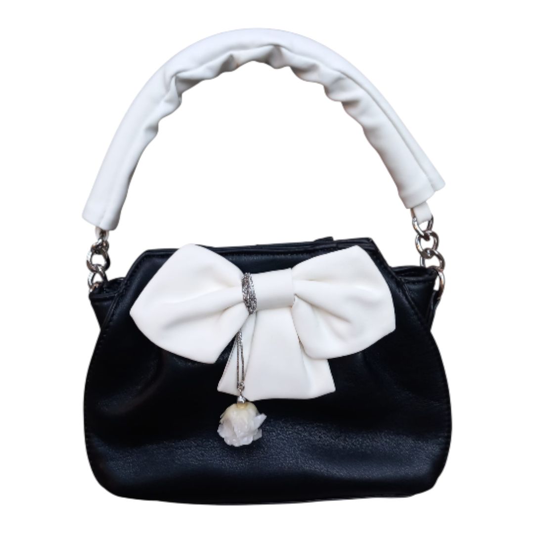 Borsetta nera fiocco bianco