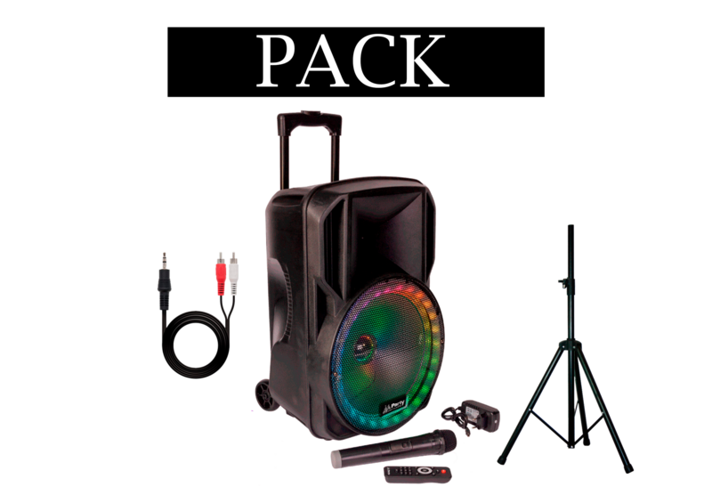 PACK PARTY 15RGB + SOPORTE + CABLE RCA-MINI JACK