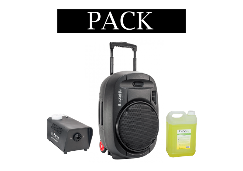 PACK COMPUESTO POR UN IBIZA SOUND PORT 15VHF-MKII + MAQUINA DE HUMO 900W - LSM 900 + LIQUIDO DE HUMO ESTÁNDAR 5L - SMOKE5L-N