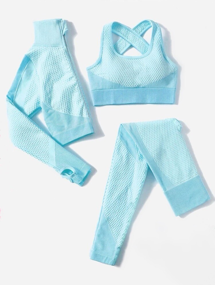 Blue High Stretch 3 Piece Active Set