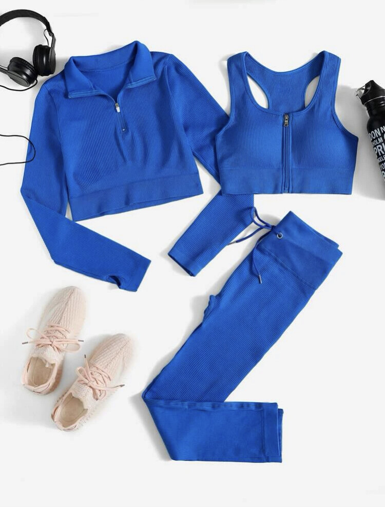 Royal Blue High Stretch 3 Piece Active Set