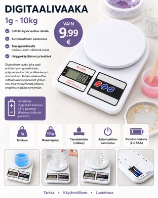 DIGITAALIVAAKA 1 g – 10 kg – tarkka vaaka hartsien ja muiden mittaamiseen