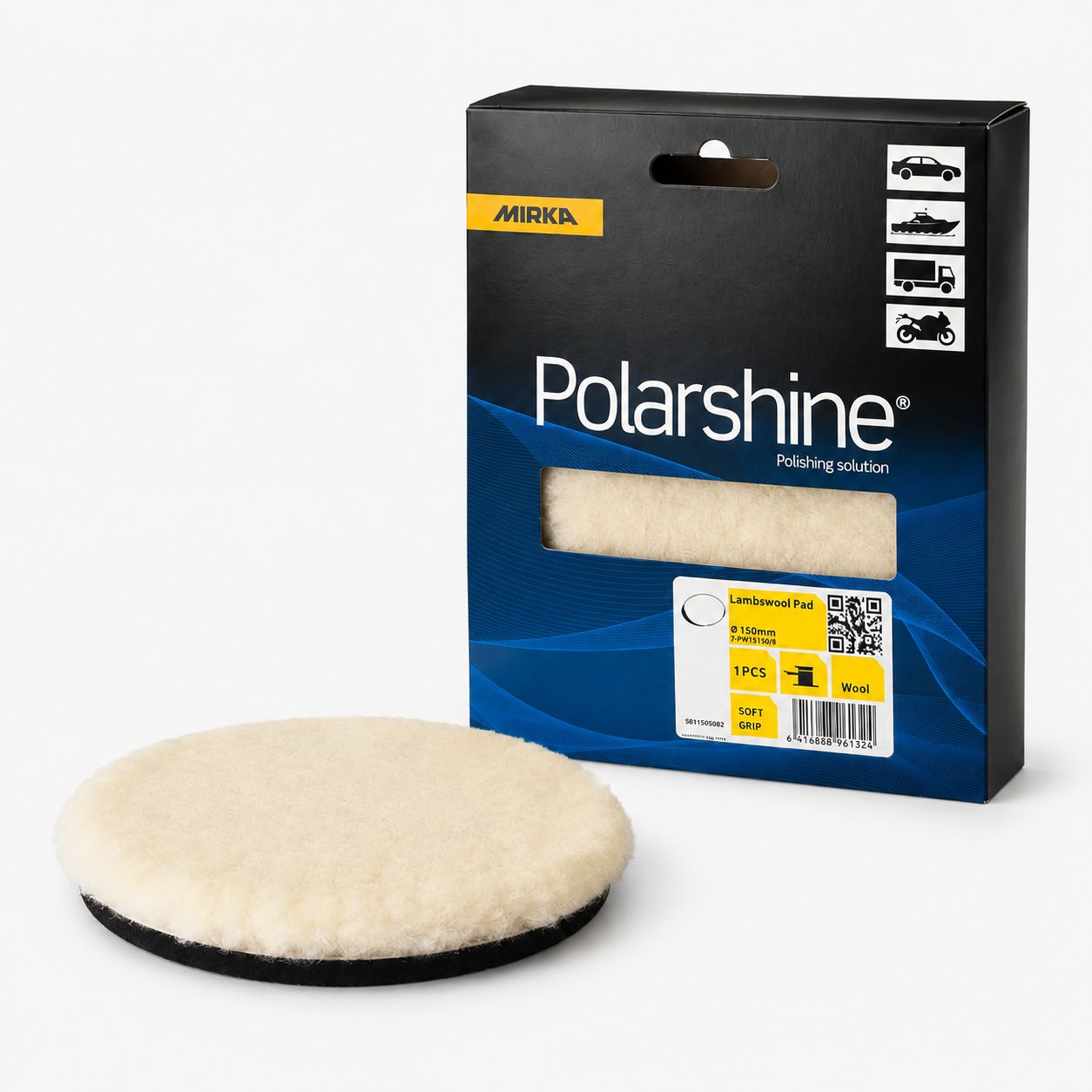 MIRKA Lambswool Pad 150 mm – Villalaikka kiillotukseen