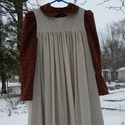 READY TO SHIP Girls&#39; Size 6 Red Floral Simply Sweet Dress with Optional Pinafore, Apron, or Bonnet
