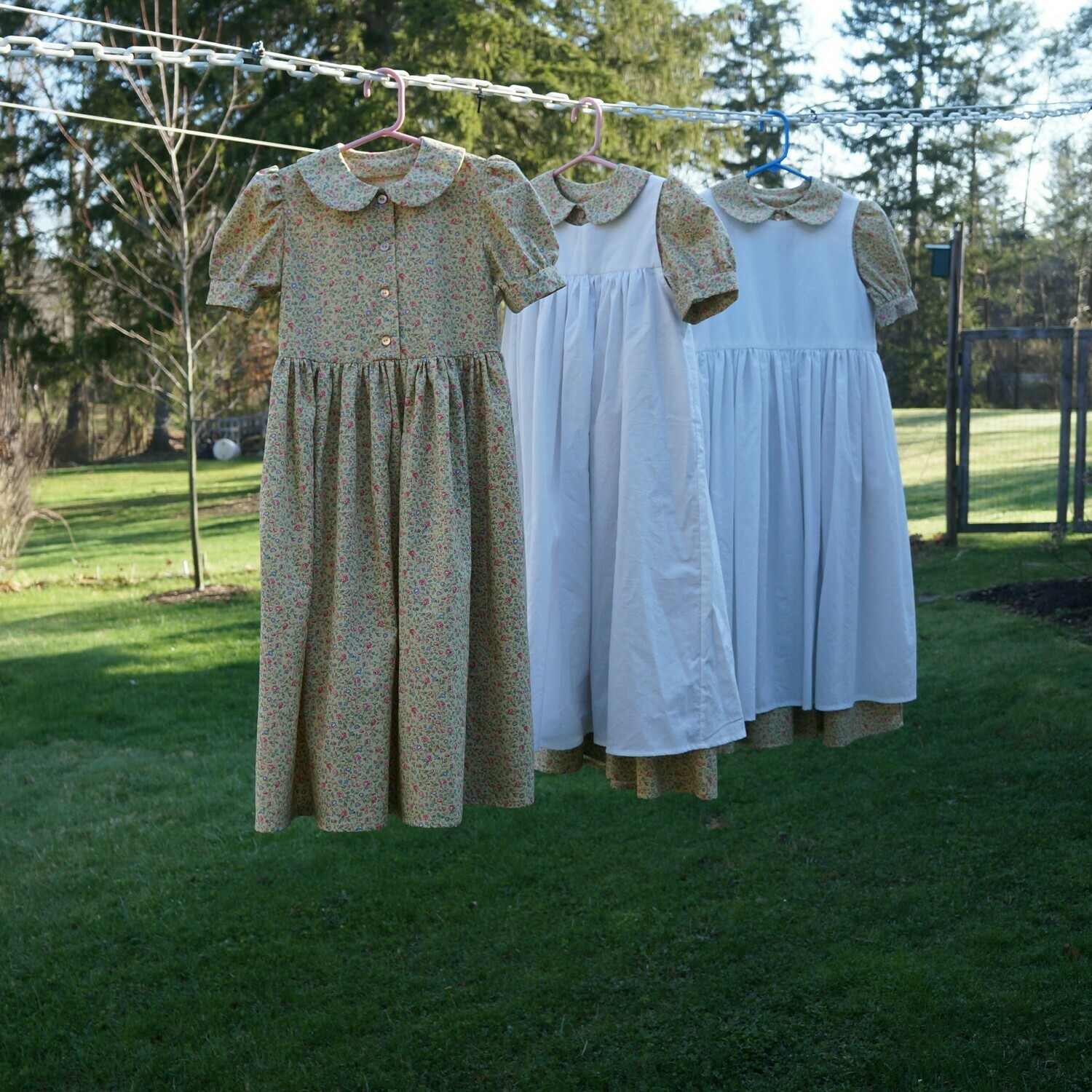 READY TO SHIP Girls&#39; Size 9 Yellow Floral Simply Sweet Short Sleeve Dress with Optional Pinafore, Apron, or Bonnet
