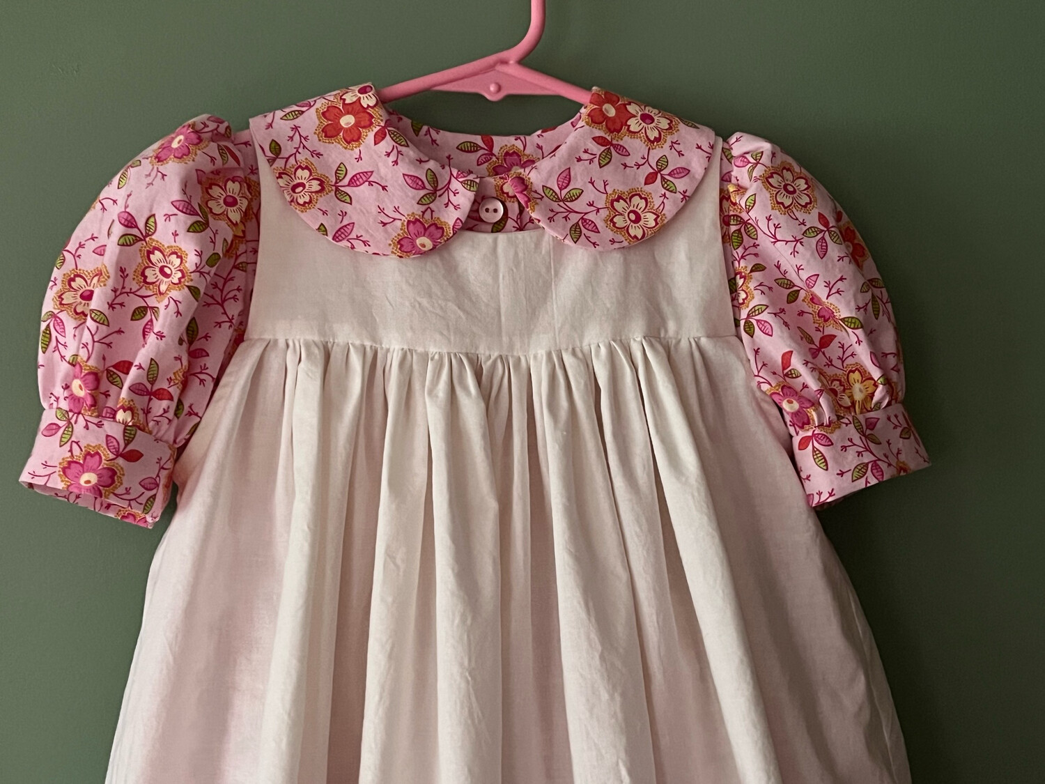 READY TO SHIP Girls&#39; Happy Days Short Sleeve Dress Size 3 | Optional Pinafore, Apron, or Bonnet | Pink Floral Print