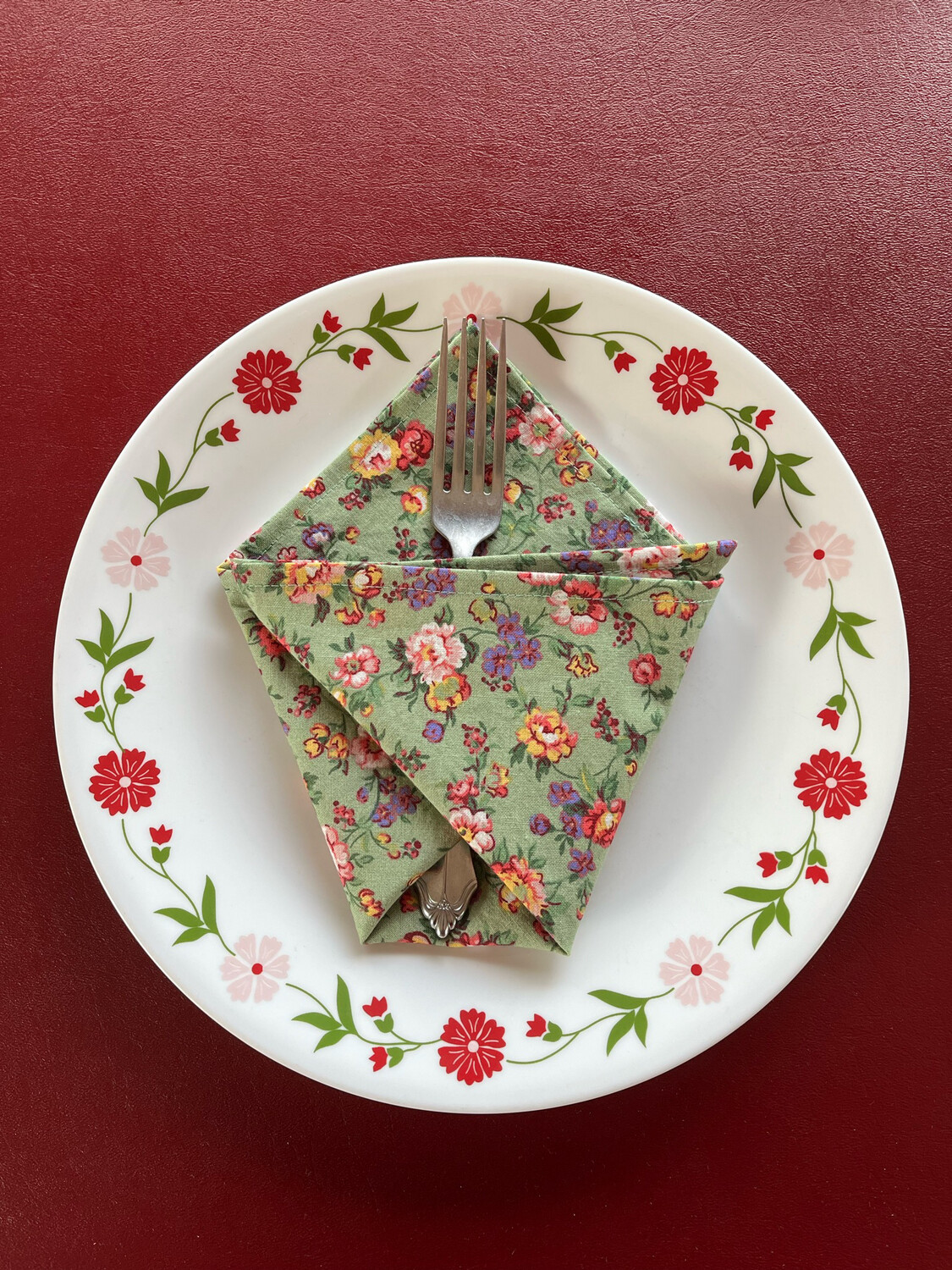 Mint Green Floral 100% Cotton Napkins, Set of Four
