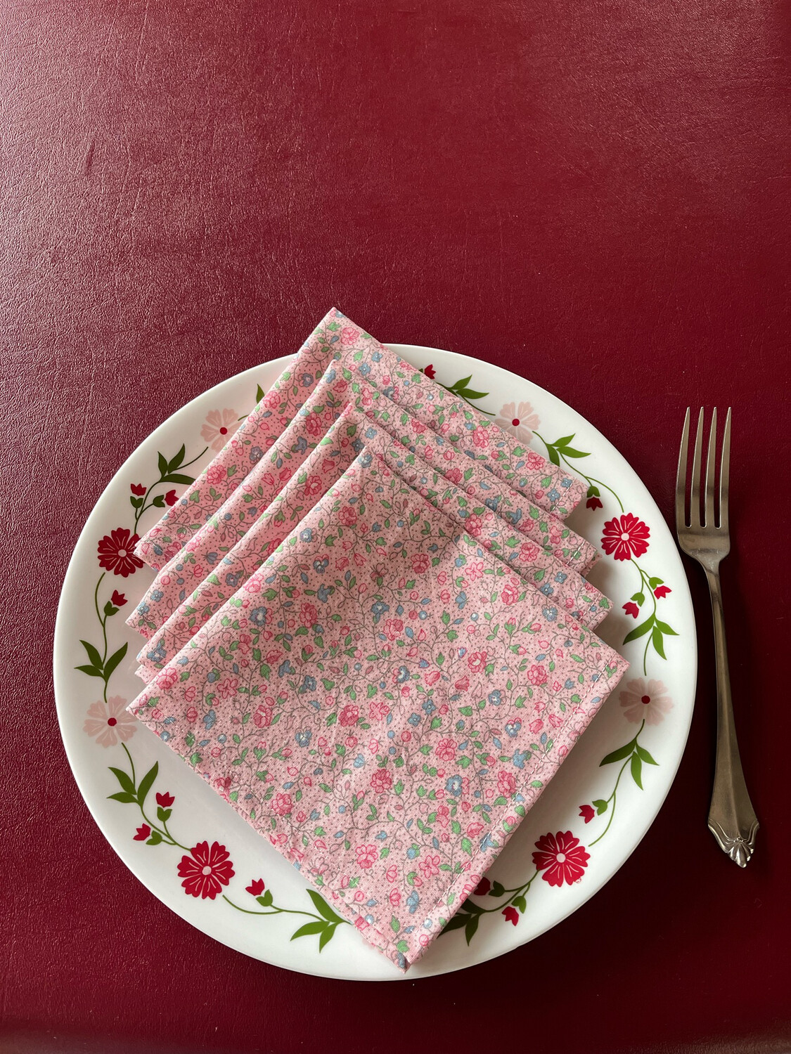 Tiny Pink Floral 100% Cotton Napkins, Set of Four