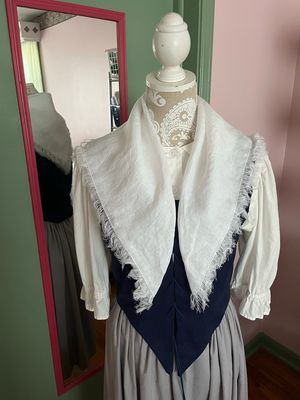 Hand-Fringed White Linen Kerchief