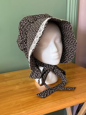 Ready To Ship Women's Brown Floral Bonnet with Lace