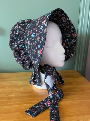 Ready To Ship Women's Black Floral Bonnet